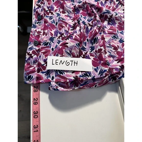 Craftt & Barrow Womans Floral Button Up Top Size 1X Short Sleeve Purple Office - Picture 5 of 12